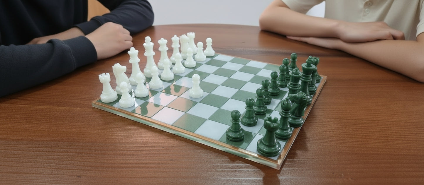 Set de Ajedrez y Damas en Resina Personalizable – Verde & Blanco